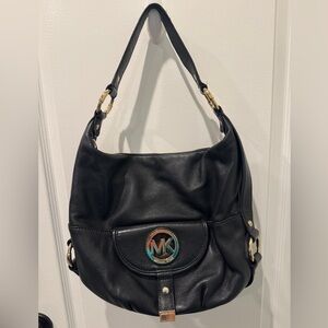 Michael Kors Black Shoulder Bag with Gold Accents